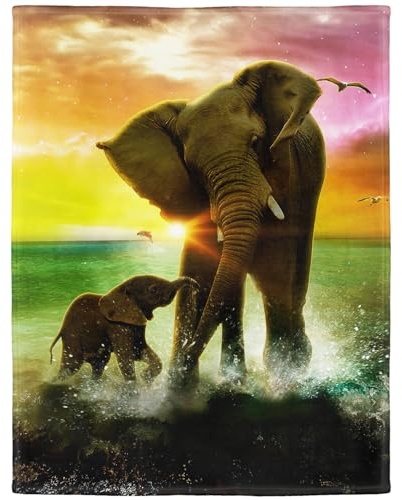 YISUMEI - 125 x 150 cm Decke - Elefant Zeichnung Fleecedecke,Kaschmir-Gefühl Kuscheldecke Geeignet für Bett oder Sofa