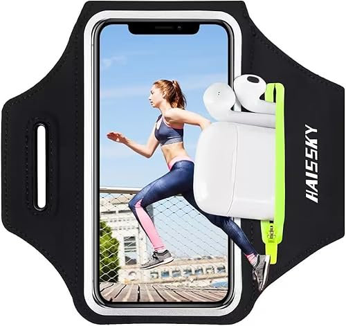 Brassard de Sport Universel avec Poche Écouteur Brassard Running pour iPhone 16 15 14 13 12 11 Pro Max Samsung Galaxy Porte Telephone Course a Pied pour Jogging Cyclisme Randonnée Brassard Armband
