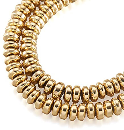 Cheriswelry Lot de 180 perles heishi rondes et plates en hématite synthétique non magnétique pour la fabrication de bijoux et de bracelets Doré 4 mm