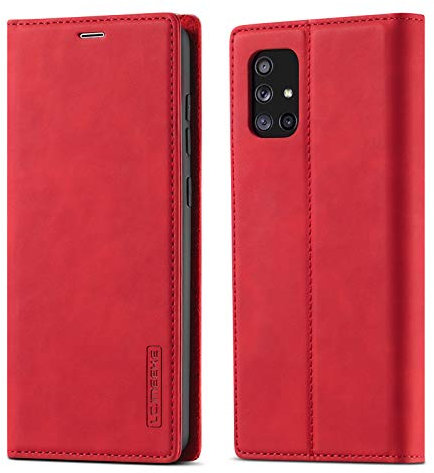 QLTYPRI Hülle für Samsung Galaxy A72, Vintage Matte Handyhülle mit Kartenfach Geld Slot Ständer PU Ledertasche TPU Bumper Flip Schutzhülle Kompatibel mit Samsung Galaxy A72 - Rot