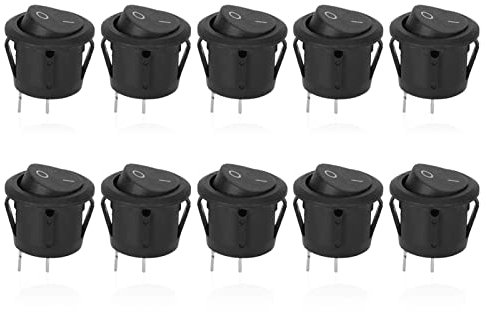 Agatige Interruptor basculante Circular Circular Interruptores basculantes KCD1 Interruptor basculante Redondo de 2 Pines Encendido-Apagado SPST a presión para electrodomésticos