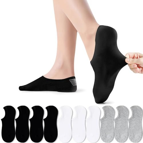PAUNEW Chaussette Basse pour Femme 39-42 homme Noir Blanc Gris de Sport Invisible Socquette Antiglisse 10 Paires