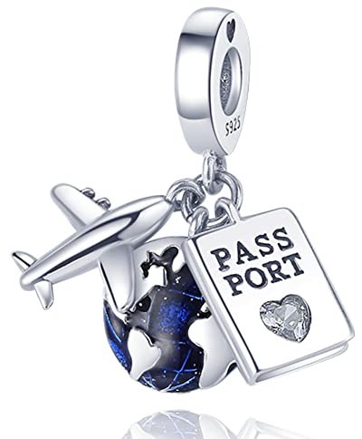 Pandach Travel Round The World Charm Fits Pandora Charms Bracelets for Woman 929 Sterling Silver Dangle Pendant Bead with Clear CZ Stones,Girl Jewelry Beads Gifts for Women Bracelet&Necklace…
