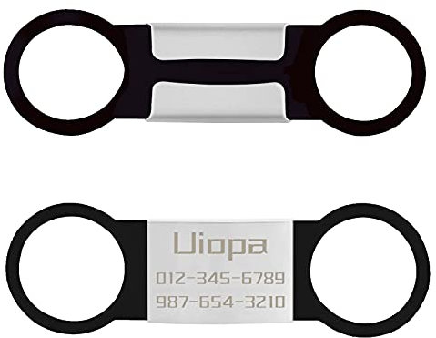 Uiopa 2pcs Dog Tags for Pets Engraved, Personalised Dog Tag No Noises Silicone Cat ID Tags, Slide on Dog Collar Stainless Steel Identity Name Plate for Puppy, Kitten, Pet (Black, L)