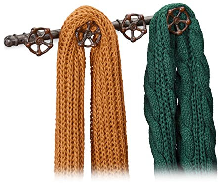 Relaxdays 4 porte-manteaux muraux industriels, 4 crochets chacun, pipeline, décoration en fonte, rustique, H x l x P : 6,5 x 46,5 x 6 cm, marron