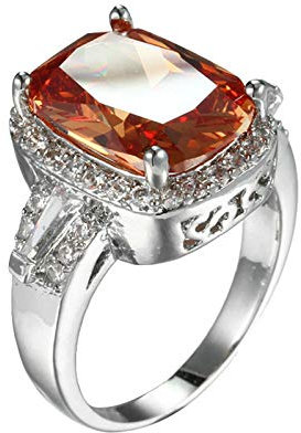 Banemi Eleganter Ring Damen, Ring für Zeigefinger Damen Versilberter Orange Zirkonia Kissenschnitt Damen Partyschmuck Größe 57 (18.1)