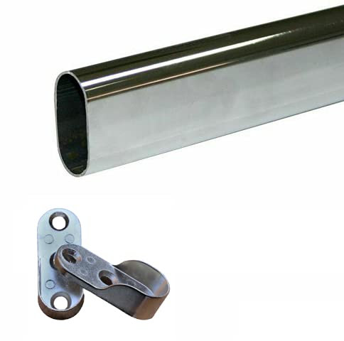 Perin Tubo Appendiabiti Ovale 3 METRI - Asta Barra Per Guardaroba, Armadio Cromato 15x30mm - Kit con 4 Supporti Laterali