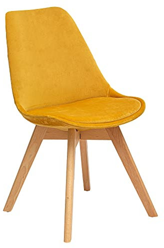 Atmosphera Créateur d'Intérieur - Chaise Baya Jaune Ocre - Velours et Hêtre - Salle à Manger, Cuisine, Bureau, Salon - Confortable Coussin Intégré