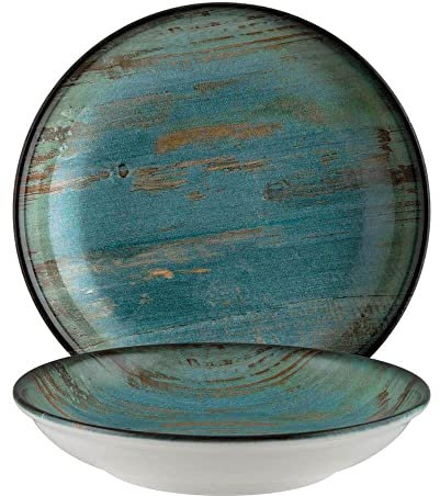 6x Suppenteller Pastateller Speiseteller Essteller Salatteller Geschirr Teller tief 28cm 170cl Türkis Braun Blau Porzellan rund Bonna Madera Mint Bloom