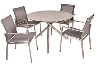 Dynamic24 Garden Pleasure 5-TLG. Garten Tischgruppe Sitzgruppe Tisch Stuhl Möbel Metall