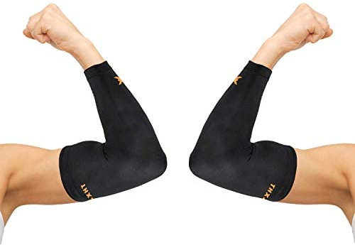 Thx4COPPER Manicotto a compressione per gomito 1 paio-Supporto per gomito infuso in rame-tutore per gomito per recupero, allenamenti, sport, golfisti, gomito del tennista, artrite, tendinite-L