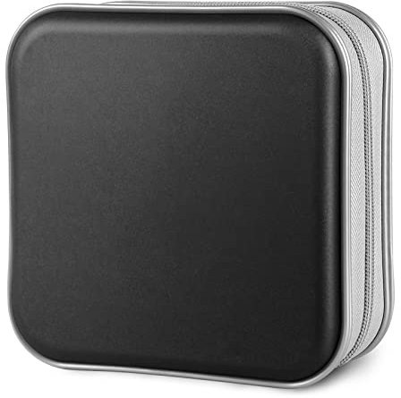 Siveit 48 capacidad CD/DVD Funda titular portátil con cremallera CD Billetera de plástico duro DVD Cajas de almacenamiento Carpeta organizador para coche hogar oficina viajes (negro)
