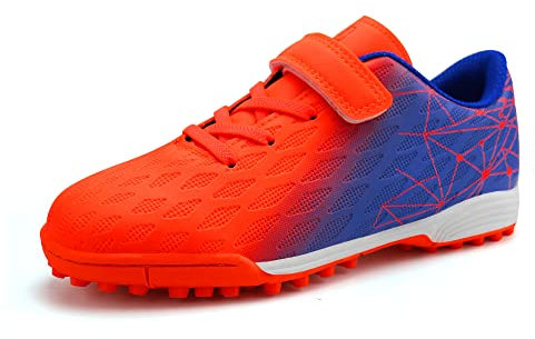 JABASIC Hallen Fussballschuhe Kinder Jungen Mädchen Fußballschuhe Kinder Kunstrasen (28EU,Orange Blau)