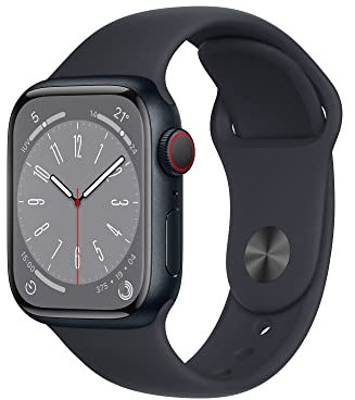 Apple Watch Series 8 (GPS + Cellular, 41mm) Reloj Inteligente con Caja de Aluminio en Color Medianoche - Correa Deportiva en Color Medianoche - Talla única. Monitor de entreno,Resistencia alagua