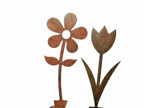 D&L Lasertec Edelrost Gartenstecker Blumen Set