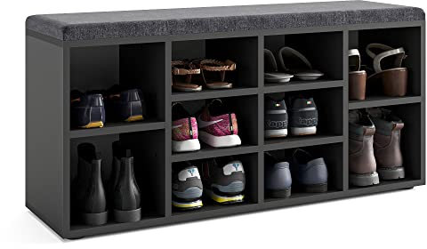 KOMTO Schuhbank mit Sitzfläche - Schuhregal Schwarz 104 x 50 x 30 cm Schuhschrank mit Sitzbank Flur Bank mit Stauraum Garderobenbank Sofia…