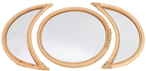 Natudeco 3PCS Mondphasen-Spiegel-Set Mondwand-Dekor Rattan und Acryl-Mondphasen-Wand dekorativ Spiegel Boho Wand dekor Echt glasspiegel für Schlafzimmer Heim Dekoration
