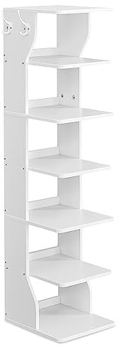 VASAGLE Slim Shoe Rack, Narrow Shoe Storage Organiser, 6-Tier Shoe Stand, for Small Spaces, Hallway, Cloakroom, White LBS200T14