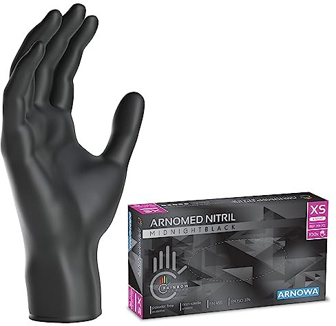 ARNOMED Einweghandschuhe 100 Stück/Box, XS, Schwarze Einmalhandschuhe,puderfreie & latexfreie Nitrilhandschuhe, Handschuhe in Gr. S, M, L & XL