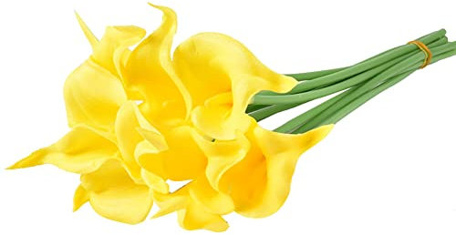 MoreChioce 20 Stück Künstliche Blumen Calla Lilie,Realistische Calla-Lilien-Blumenstrauß Kunstblumen Pflanzen Brautsträuße Pflanzenblumenkunst für Hochzeit Zuhause Hotel Büro Dekoration,Gelb