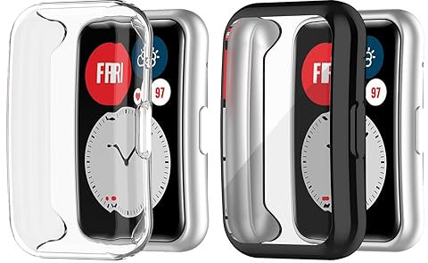 Custodia Protettiva Ultra Sottile per Huawei Watch Fit/Fit New/Special Edition - TPU All-Around Con Pellicola Protettiva (Nero + Trasparente)