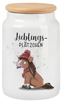 Keksdose Lieblingsplätzchen Pony Weihnachten Plätzchendose Pferd Vorratsglas mit Holzdeckel
