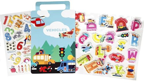 WALPLUS Packung mit 45 18 x 28 cm großen Transport-Alphabet Aufklebern von A bis Z für Kinder und Tiere Pädagogische Aufkleber von 0 bis 9 Selbstklebende Schaumstoff Aufkleber für Kinder