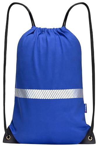 AYKRM Rucksack mit Kordelzug blau Turnbeutel Sportbeutel Gym Bag Mit Aussentasche Verstellbar Tunnelzug Gymsack