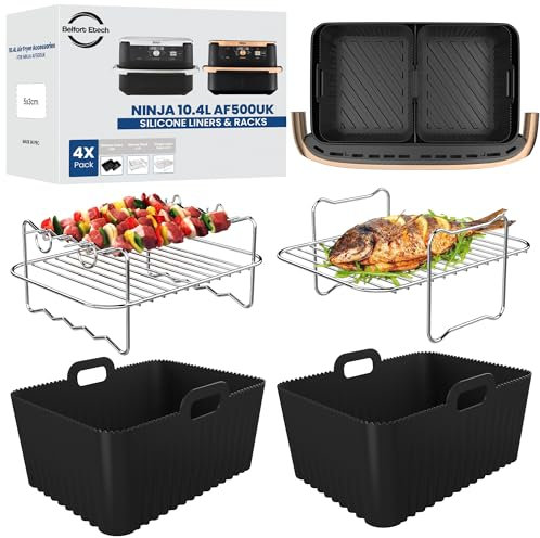 Premium Ninja AF500UK Accessories | 2mm Thick So Don't Fold on Themselves, Ultra-Durable, Built to Last | Dishwasher Safe | Ninja Air Fryer Accessories AF500UK (AF500UK Racks+Liners)