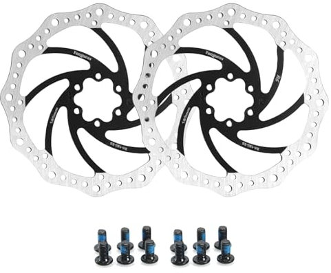 Yongness Fahrrad Scheibenbrems Scheibe 2 Stück 140 mm/160 mm/180 mm,203 mm 6 Loch Bremsscheibe mit 12 Schrauben Edelstahl Bremsscheibe kompatibel mit Shimano Tektro Avid Magura Hayes (Schwarz 180 mm)