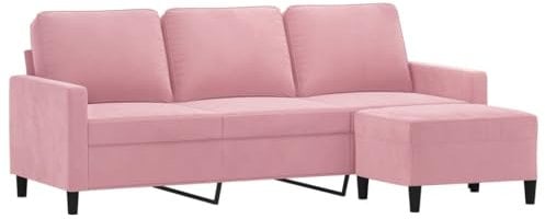 vidaXL Divano a 3 Posti con Poggiapiedi Rosa 180 cm in Velluto, Poltrona 3 posti con poggiapiedi, Divano, Divano Tre posti, Divano con poggiapiedi