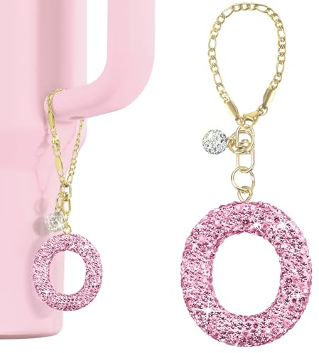 Mokoart Glitter Letter Charms for Stanley Cup, Bottle Chain for Stanley Tumbler with Handle, Bling Initial Name ID Letter