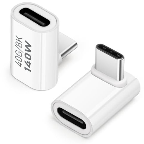 USB C Adapter 40Gbps(2 Pack), USB C Male to Female Adapter 90 Degree Right Angle USB C 4.0 Type C Adapter Data Transfer Connector Compatible for iPhone 15, Samsung, MacBook and More USB-C Device