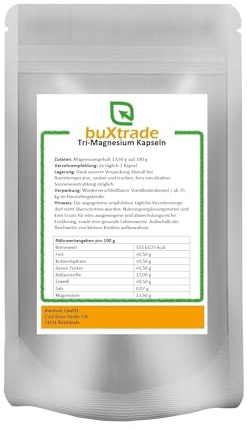 100 Stück | Tri-Magnesium Kapseln | Nahrungsergänzungsmittel | Kapseln | Magnesium | Buxtrade