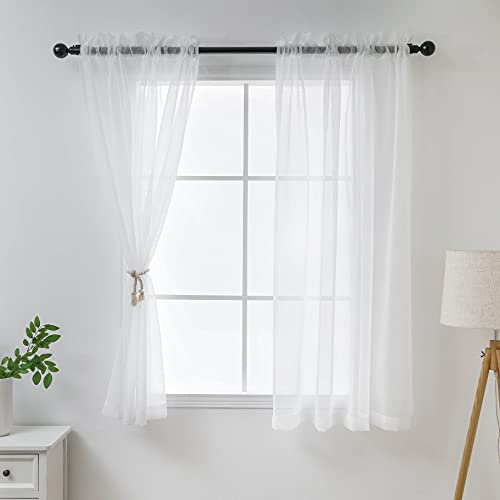 Demetex Net Curtains for Windows 63 Drop Voile Curtains 2 Panels Sheer Curtains with Rod Pocket on Top for Home Living Room Dining Room, 137 x 160 cm, White
