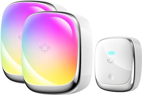 Wireless Doorbell, Self-Powered LED Flash Door Bells Wireless Cordless,Operating at 1000 Feet Long Range with 38 Chimes 4 Volume Levels,IP44 Waterproof Plug in Door Bell Silvery B111