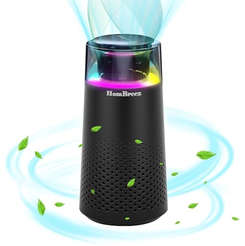 HomBreez Car Air Purifier - HEPA Filter, Black, Matte Finish, USB Powered, Compatible with Car, Power Bank, Laptop