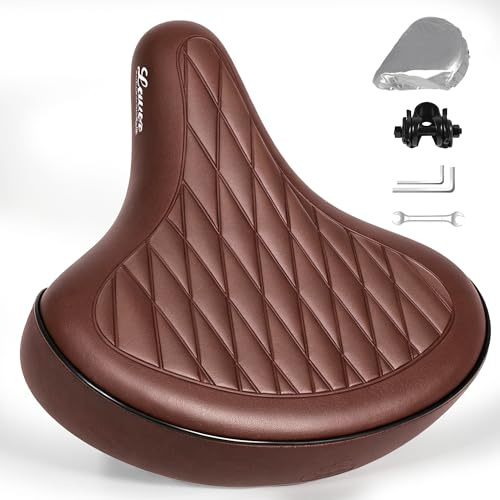 LEWEE Cruiser Bike Seat, Extra Wide Bicycle Saddle, Comfortable Mountain Bicycle Seat for Men, Vintage Leather Beach Bike Seat for Women, Bicycle Replacement Accessories