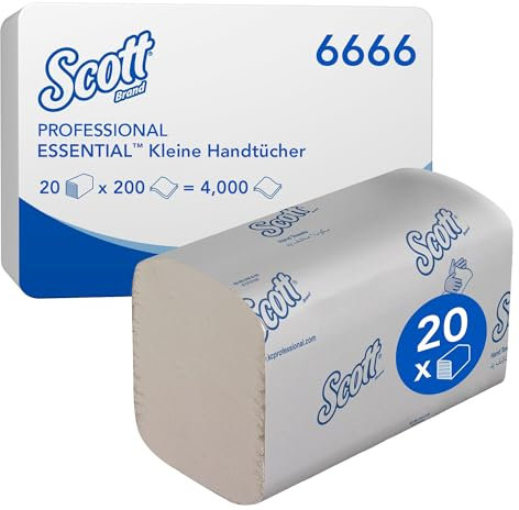Scott Essential 2-Lagige Gefaltete Papierhandtücher - Weiße Einmalprodukte mit Prägung für Hygienisches Händetrocknen - 20 Clips x 200 Stück (4.000 Gesamt)
