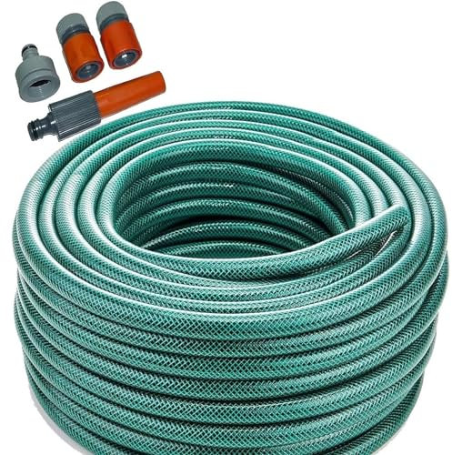 5m Garden Hose Pipe PVC Water Spray Reinforced Watering Heavy Duty Portable Outdoor Hosepipe + Fittings