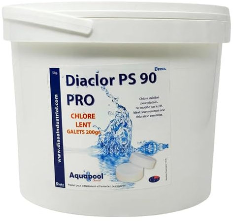 Chlore Lent Galets 200G pour Piscine - Traitement avec Action permanente sur Le taux de Chlore/Traitement Stabilisé, désinfection et Anti-algues/Produit pour Entretien Eau Piscine - 1 et 5kg (5KG)