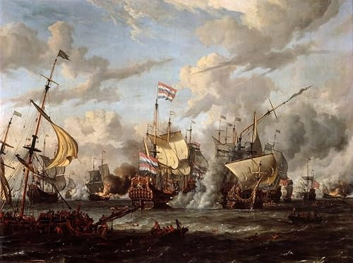 TVLAR Berühmte Gemälde Bild auf Leinwand Moderne Drucke Die Schlacht Von Texel Von Abraham Storck Leinwand Kunstdrucke für Schlafzimmer Home Decor 60x90cm