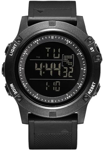 JewelryWe Herrenuhr Gummi Militär Digitaluhr: 30m Wasserdicht Eletronische Digital Armbanduhr Herren Schwarz Kautschuk Armband Multifunktionale Sport Uhr mit Kalender, Wecker, Stoppuhr, EL-Beleuchtung