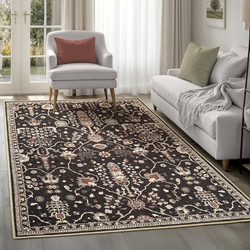 artyrugs Machine Washable Rug, 152x213cm, 75% Recycled Cotton, Short Pile, Non-Slip Backing, Non-Shedding, Area Rugs for Living Room, Bedroom, Kitchen, Hallway, Office, Charcoal Black
