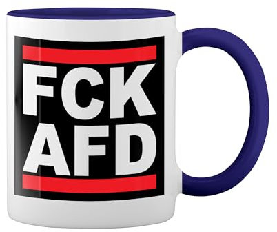 Fck Afd Antifacist Antifa Weiße Tasse Mug mit blauem Felgen und Griff
