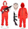 3 Teilig Haus des Geldes Kostüm Set - mit Dali Maske, aufblasbares Gewehr, Einheitsgröße Overall rot - für Erwachsene Unisex für Fasching & Halloween (180-200cm)