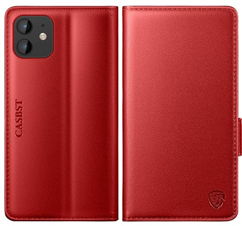 CASBST for iPhone 11 Case, Kickstand Flip Leather Wallet Book Case with Card Slots Shockproof Magnetic Closure Protective Phone Case Cover Compatible with iPhone 11 - Red