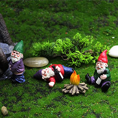 TLHWIN Drunk Garden Gnomes 4 Stück,Garden GNOME Elf Statue, White Beard Dwarf,Lagerfeuer Modell Ornament, Mini Zwerg Figur Verwendung für Rasen