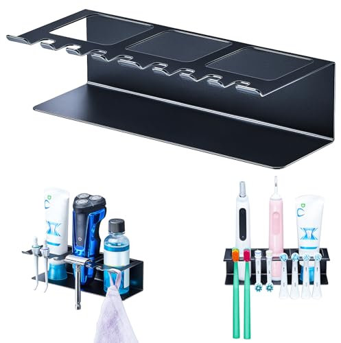 YYBO Soporte Cepillo de Dientes Eléctrico Negro, Soporte Cabezales Cepillo Electrico, Porta Cepillo de Dientes Sin Taladrar, Portacepillos de Dientes Pared, Soporte para Cepillos de Baño