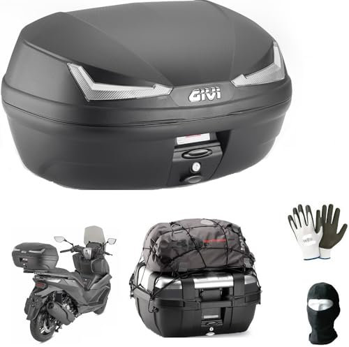Compatible avec gaz gaz gaz EC 50 Boy Cabinet simple 45 litres noir avec catadioptères fumés avec plaque, kit de montage et filet pour 2 casques intégrés - JET-modulaires